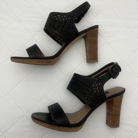 ECCO Dressy Leather Slingback Sandles with Wooden Heels - Authentic - Picture 5 of 12